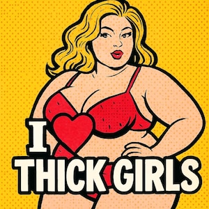 Vinyl Sticker - I Love THICK GIRLS - Size 4"x4" - Ideal for Car Bumpers, Laptops, Guitars, Walls, etc