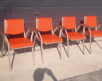 Samsonite - Lot de 4 - Chaises de bureau oranges vintage Mid-Century en similicuir MCM vintage
