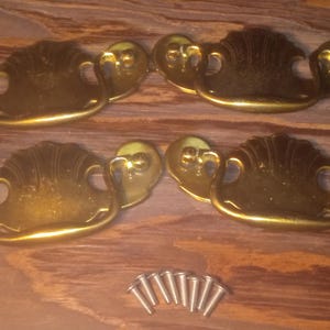 4 KBC Vintage Brass Drawer Knob / Pull Hardware with Screws / Victorian Style Ornate