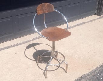 1950's MCM Tall Swivel Chair / Wooden and Steel Chrome Mid Century Modern