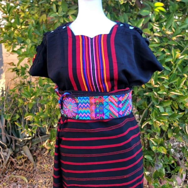 Colotenango dress, a traditional attire from Guatemala, crafted using a waist loom technique, a Guatemalan outfit, a modern ensemble .