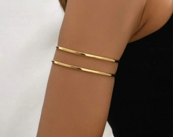 Bracelet de bras or/argent, manchette de bras minimaliste, manchette de bras évidé, bijoux de corps, manchette de bras supérieur, bijoux pour femmes