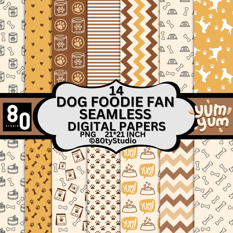 Dog Foodie Fan Digital Papers, Paw Print Digital Papers, Animal ...