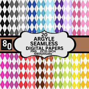 Argyle Digital Paper Pack, Diamond Printable Background, Geometric Scrapbook Papers, Harlequin Paper, Seamless Repeated Pattern, Set Of 20
