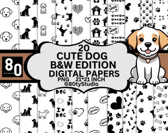 Documenti digitali per cani carini, stampa zampa, bianco nero, album di ritagli animali, stampe animalier, sfondo cane, senza soluzione di continuità, alta qualità, download digitale
