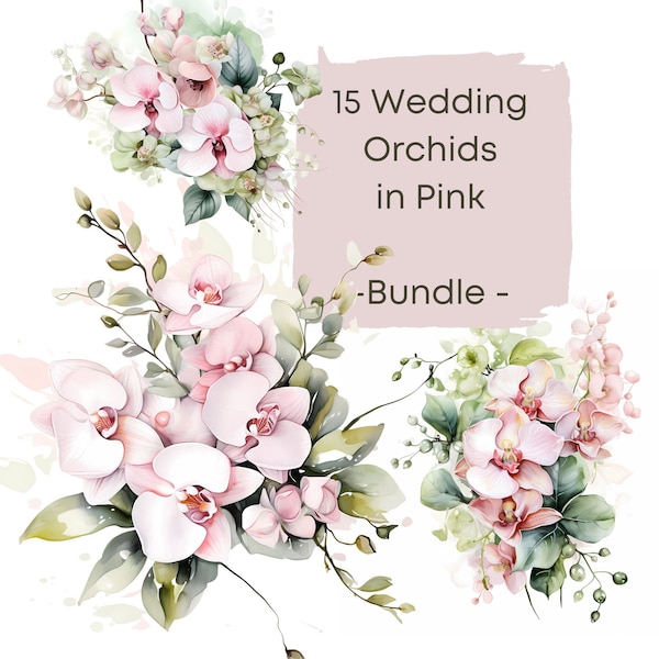 Wedding Clip Art Pink Orchid Florals - Invitations de mariage - Décor de mariage - Orchid Clipart pour la fabrication de cartes de mariage - Fourniture POD de mariage