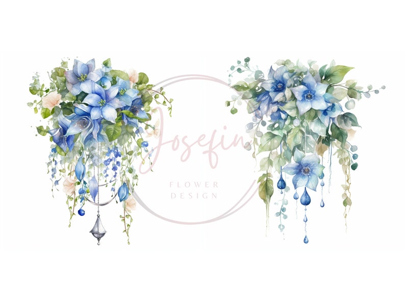 Watercolor Blue Hanging Flower Bouquets - Etsy