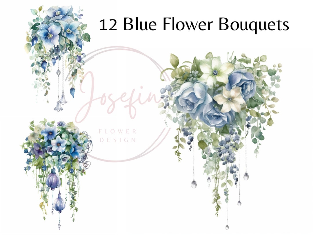 Watercolor Blue Hanging Flower Bouquets - Etsy