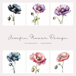 Poppy Clip Art Aquarela Papoilas Muitas cores Pacote de papoula, download instantâneo de uso comercial gratuito Poppy Clipart para fabricação de cartões Fornecimento de POD