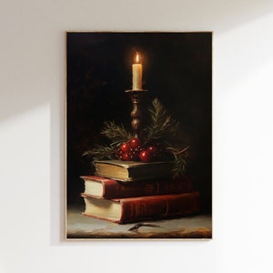 Christmas Painting - Vintage Christmas Decor - Christmas Wall Art - Rustic Winter Decor - Christmas Dark Academia - Antique Oil Painting