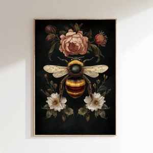 Biene Malerei - Digitaler Kunst Druck - Bumlebee Kunst - Dunkles Cottagecore Kunstwerk - Druckbare Wandkunst - Witchy Raum Dekor - Dark Academia Drucke