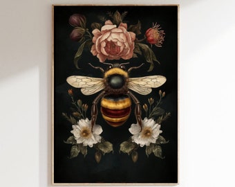 Peinture abeille - impression d'art numérique - art bourdon - oeuvre d'art cottagecore sombre - art mural imprimable - décoration de chambre sorcière - tirages universitaires sombres