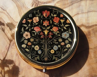Wild Flowers Pill Box - Dark Cottagecore - Dark Academia - Vintage Art - Medication Organiser - William Morris Inspired