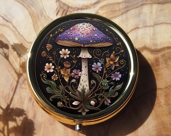 Mushroom Pill Box - Dark Cottagecore Art - Gothic Decor - Dark Academia Accessory - Vintage Style Pill Organiser - Handmade Gift for Her