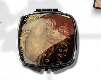 Miroir Danae de Gustav Klimt - miroir de poche Art nouveau - miroir compact d'art vintage - accessoire Dark Academia - idée cadeau pour elle