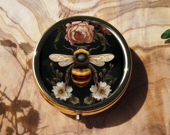 Pill Box - Bumblebee - Dark Cottagecore - Gothic Decor - Dark Academia - Enchanted Vintage Style Pill Box - Unique Gift for Her