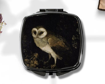 Owl Mirror - An Owl Moses Haughton - Vintage Art Compact Mirror - Dark Academia Accessory - Dark Cottagecore Pocket Mirror