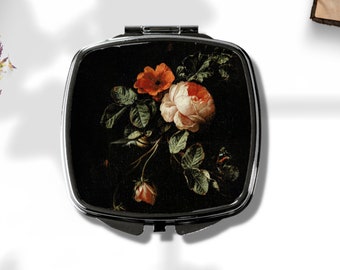 Roses Mirror - Art by Elias van den Broeck - Dark Academia Accessory - Vintage Art Compact Mirror - Floral Art Decor - Gift Idea for Her