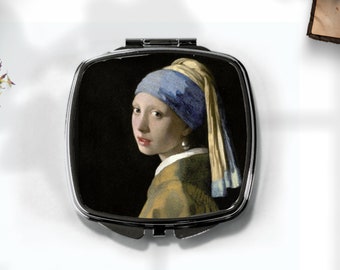 Girl with a Pearl Earring Painting by Johannes Vermeer Compact Mirror - Dark Cottagecore Pocket Mirror - Dark Academia Accessory