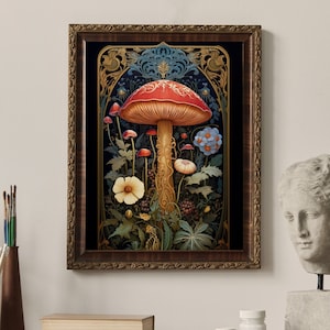 Mushroom Painting - Dark Cottagecore Prints - Moody Vintage Art - Dark Forest Art - Botanical Painting - Nature Aesthetic