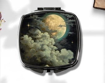 miroir vintage lune et étoiles - miroir de poche sorcière - art céleste - cottagecore sombre - décoration gothique - université sombre - cadeau unique