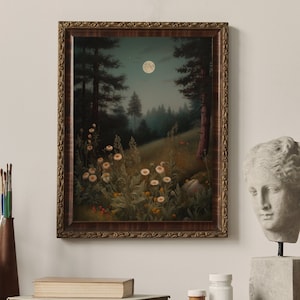 Wildflowers at Night - Dark Cottagecore Prints - Moody Vintage Art - Dark Forest Art - Botanical Painting - Nature Aesthetic - Dark Academia