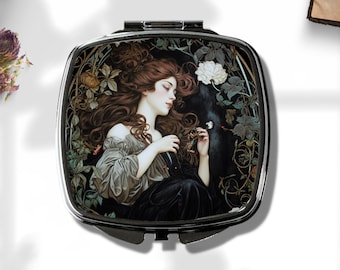 Art Nouveau Pocket Mirror - Vintage Art Compact Mirror -  Dark Academia Accessory - Cottagecore Gift - Alphonse Mucha Inspired Art