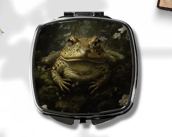 Toad Compact Mirror - Toad Art - Goblincore - Dark Cottagecore - Moody Vintage Art - Dark Floral Art- Nature Aesthetic - Woodland Decor