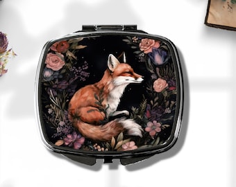 Miroir compact Fox - oeuvre d'art vintage lunatique - miroir de poche sorcière - déco botanique sombre - cottagecore sombre - goblincore - esthétique de la nature