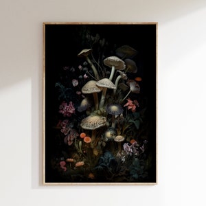 Mushroom Painting - Dark Cottagecore Prints - Moody Vintage Art - Dark Forest Art - Botanical Painting - Nature Aesthetic