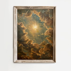 Enchanting Celestial Sun Art Print - Vintage-Inspired - Dark Academia & Dark Cottagecore - Daytime Sky Painting - Sun Art Print