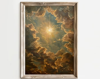 Enchanting Celestial Sun Art Print - Vintage-Inspired - Dark Academia & Dark Cottagecore - Daytime Sky Painting - Sun Art Print