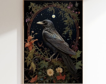 Crow Painting - Digital Art Print - Dark Cottagecore Artwork - Printable Wall Art - Witchy Room Decor - Dark Academia Prints