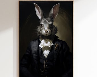 Victorian Rabbit Portrait Painting - Gothic Rabbit Art Print - Dark Academia - Animal Painting - Animal Decor - Animal Head Human Body