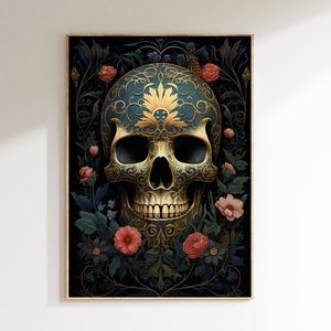 Skull Painting - Halloween Print - Skull Art - Dark Cottagecore Artwork - Printable Wall Art - Witchy Room Decor - Gothic Prints