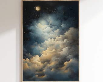 Enchanting Moon Art Print - Vintage-Inspired - Dark Academia & Dark Cottagecore - Night Sky Painting - Celestial Art Print