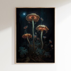 Mushroom Painting - Dark Cottagecore Prints - Moody Vintage Art - Dark Forest Art - Botanical Painting - Nature Aesthetic - Botanical Art