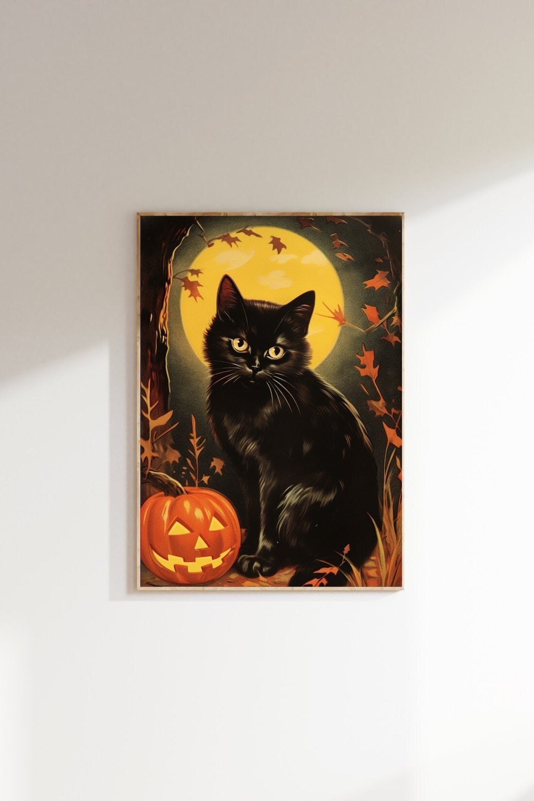 Black Cat With Pumkin Halloween Wall Art Vintage Halloween Art Witchy Print Gothic Art Dark Wall ...