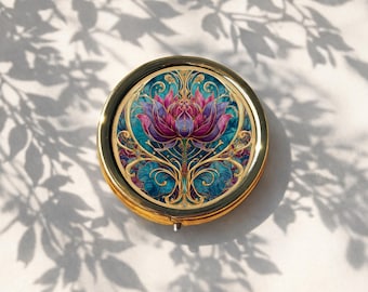Lotus Pill Box Art Nouveau Floral Design Vintage Inspired Medicine Case Decorative Pill Organiser