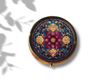Flowers Pill Box - Dark Cottagecore - Dark Academia - Vintage Art - Medication Organiser - William Morris Inspired - Stained Glass Effect