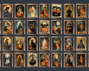 Vintage Halloween Print Set of 36 - Halloween Prints - Gothic Art - Dark Wall Art - Vintage Poster - Retro Halloween Art - Witch Artwork