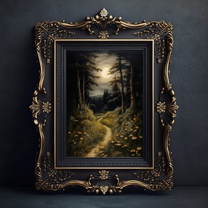 Midnight Forest - Dark Cottagecore Prints - Moody Vintage Art - Dark Forest Art - Moon Painting - Nature Aesthetic - Dark Academia