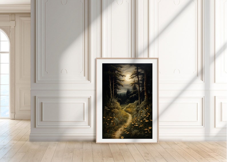 Forrest Night Walk Dark Cottagecore Prints Moody Vintage Art Dark Forest Art Botanical Painting Nature Aesthetic Dark Academia image 8