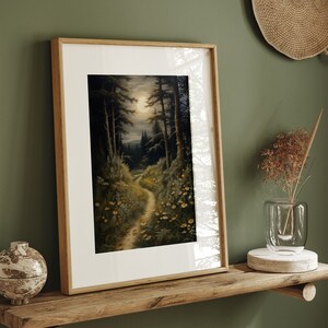 Forrest Night Walk Dark Cottagecore Prints Moody Vintage Art Dark Forest Art Botanical Painting Nature Aesthetic Dark Academia image 3