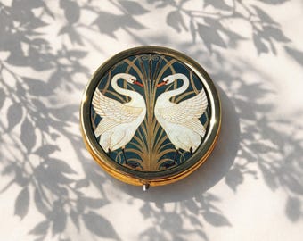 Swan Pill Box Art Nouveau Style Vintage Inspired Medicine Case Elegant Decorative Pill Organiser