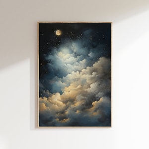 Enchanting Moon Art Print - Vintage-Inspired - Dark Academia & Dark Cottagecore - Night Sky Painting - Celestial Art Print