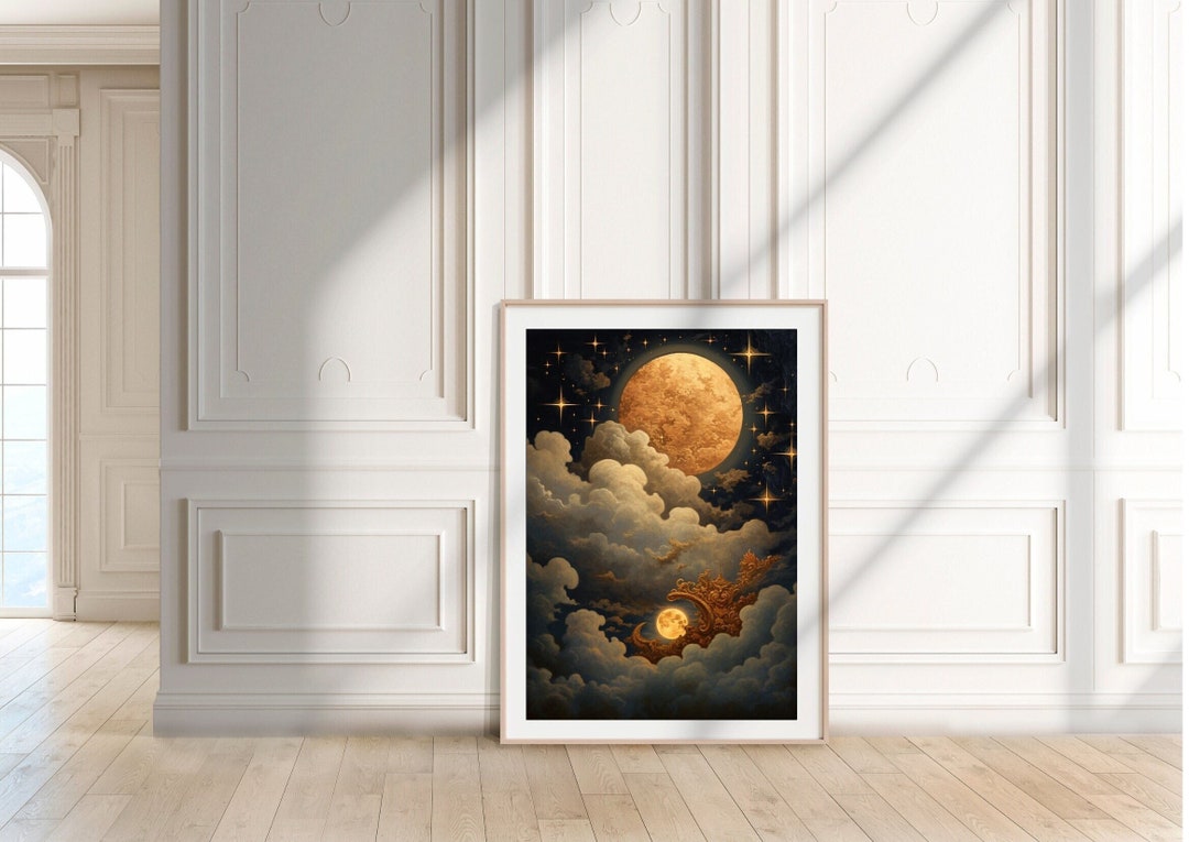Enchanting Celestial Gold Moon Art Print Vintage-inspired - Etsy