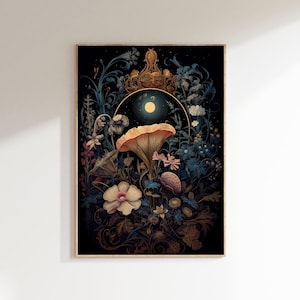Mushroom Painting - Dark Cottagecore Prints - Moody Vintage Art - Dark Forest Art - Botanical Painting - Nature Aesthetic