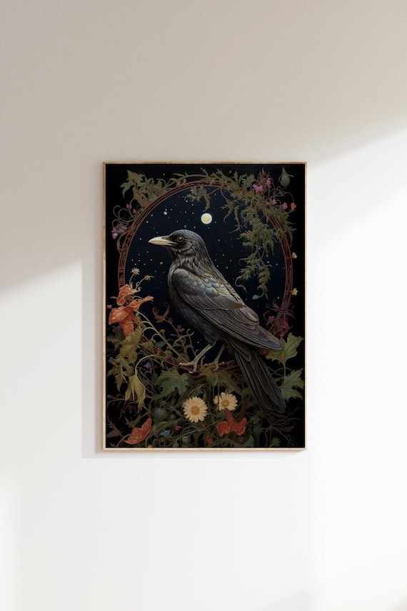 Crow Painting - Digital Art Print - Dark Cottagecore Artwork - Printable Wall Art - Witchy Room Decor - Dark Academia Prints