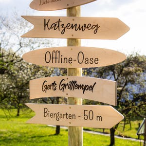 Personalized signpost, garden sign, wooden sign, wedding decoration, wall decoration, housewarming gift, name plate, rustic & handmade